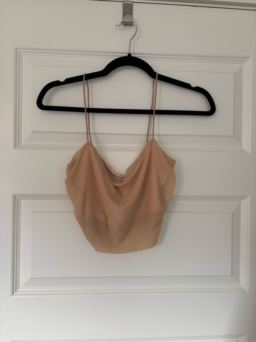 SHEIN Beige Cowl Neck Spaghetti Strap Crop Top
